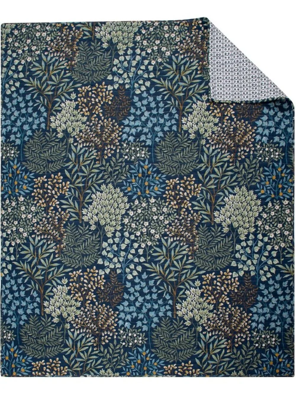Cozy Quilted Throw Blanket - English Forest Design in Navy, Green & Teal